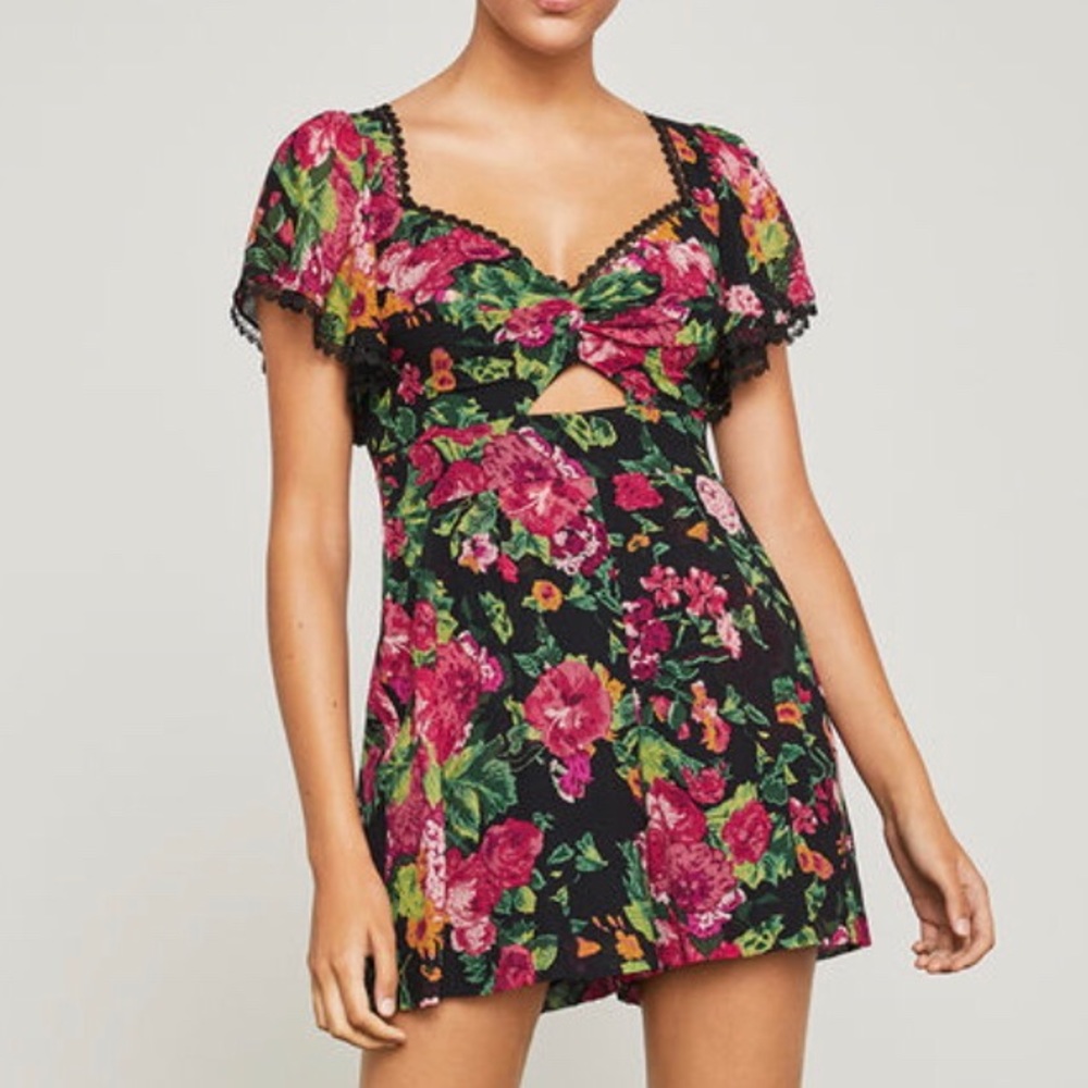 BCBG Tropical Garden Twist Front Romper Shorts